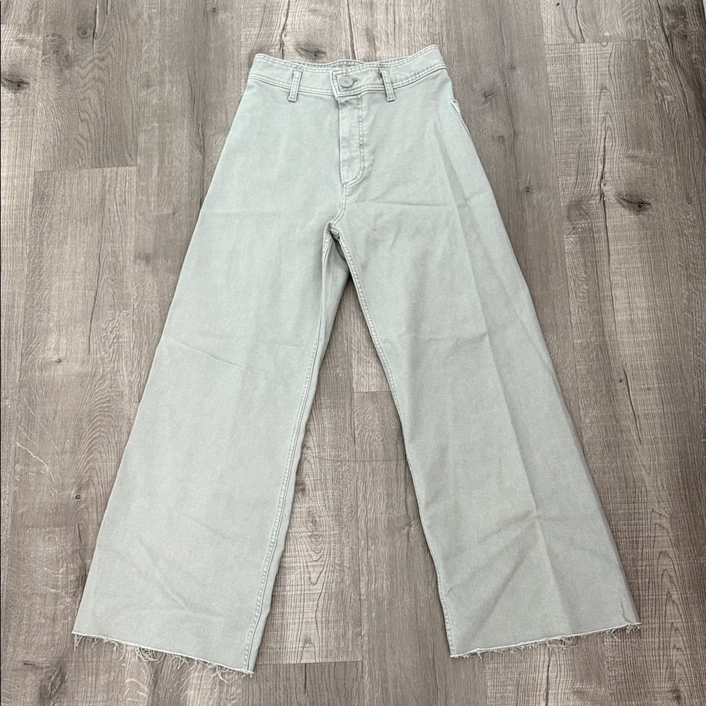 Zara High-Rise Wide-Leg Jeans in Light Sage